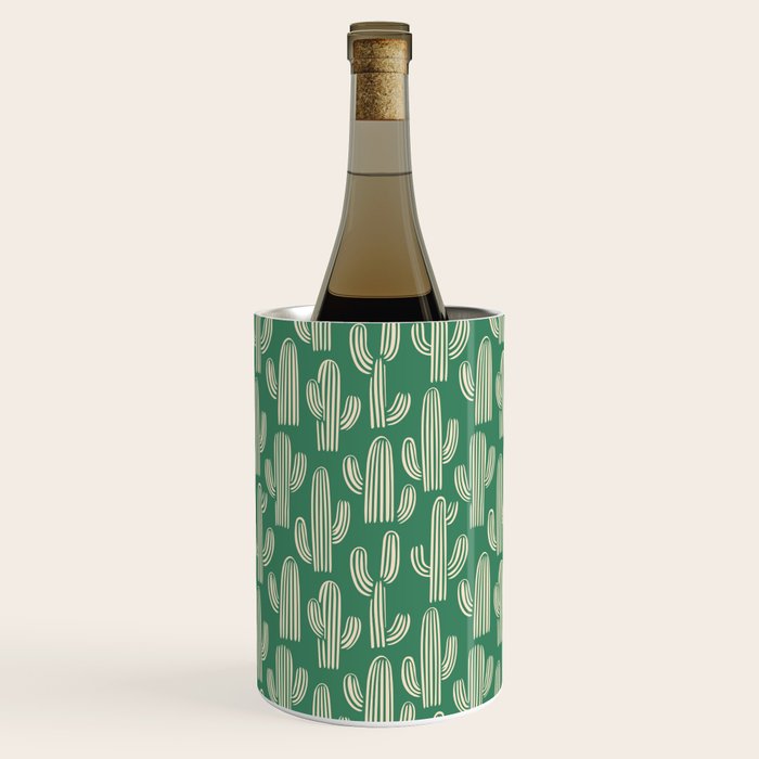 Retro green cactus plant pattern Wine Chiller Gallery Image 3