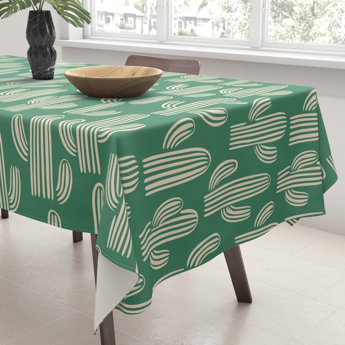 Retro green cactus plant pattern Tablecloth Gallery Image 3
