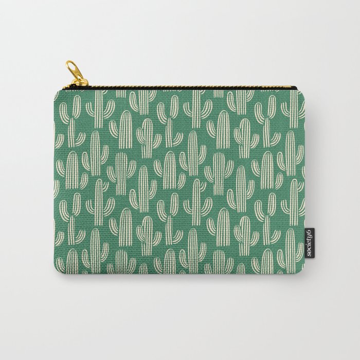 Retro green cactus plant pattern Carry All Pouch Gallery Image 1