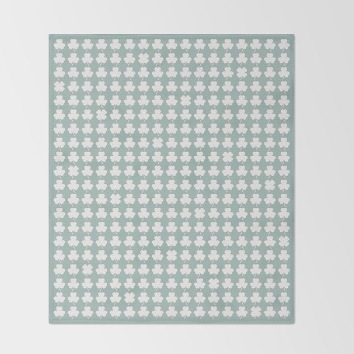 Clovers XXXI Sage Green Botanical Pattern Throw Blanket Gallery Image 2