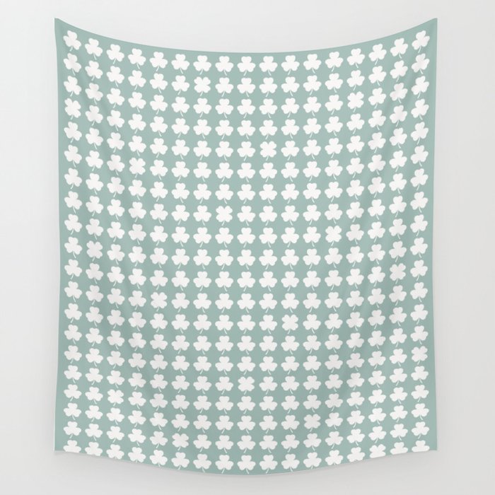 Clovers XXXI Sage Green Botanical Pattern Wall Tapestry Gallery Image 4