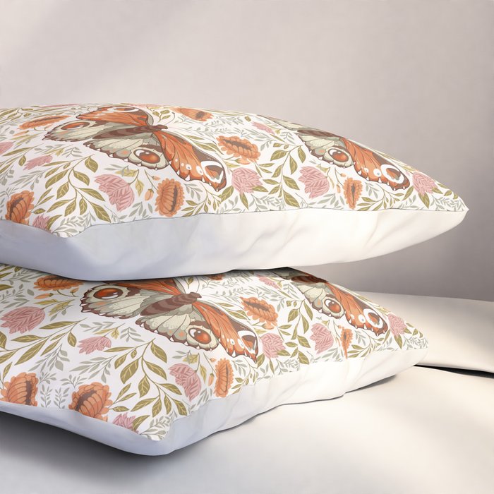 William Morris Inspired Monarch Butterfly Pattern Pillow Sham Gallery Image 3