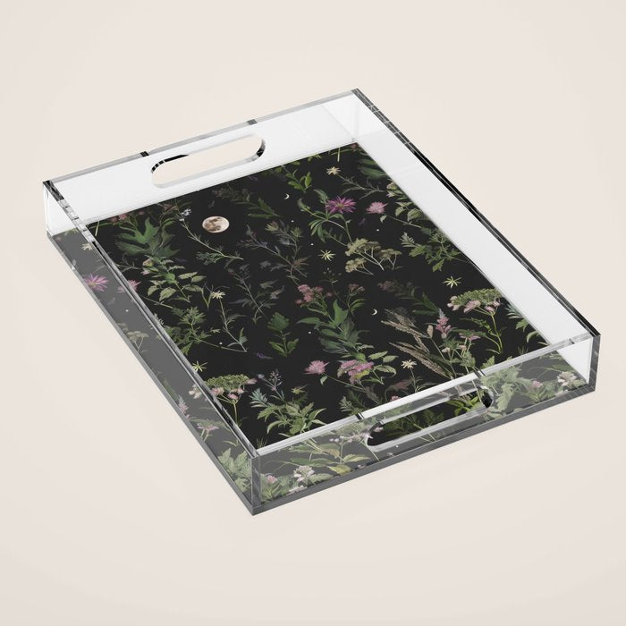 Full Moon Forest - Nighttime Botanical Garden Acrylic Tray Gallery Image 1