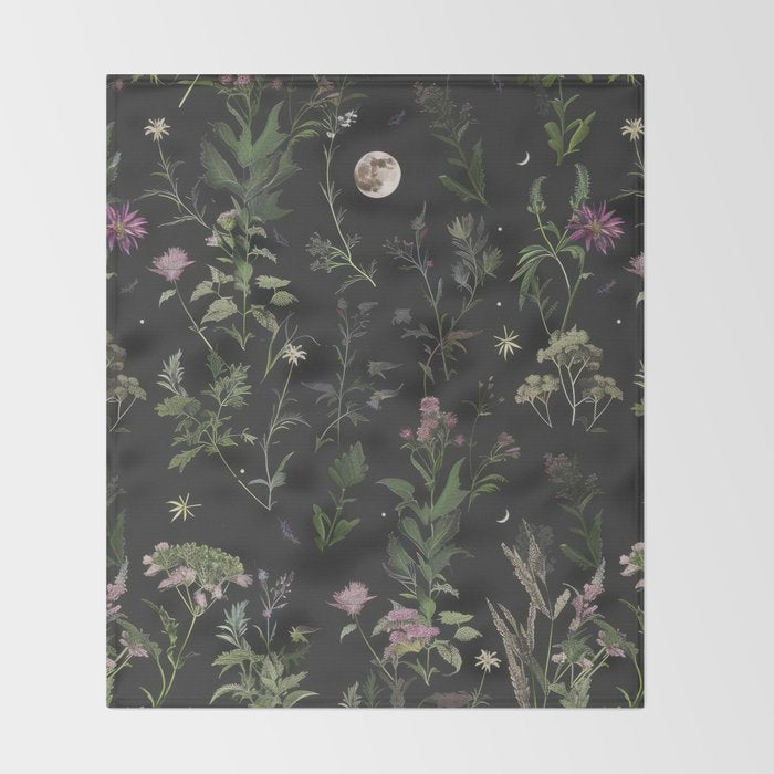 Full Moon Forest - Nighttime Botanical Garden Throw Blanket Gallery Image 2