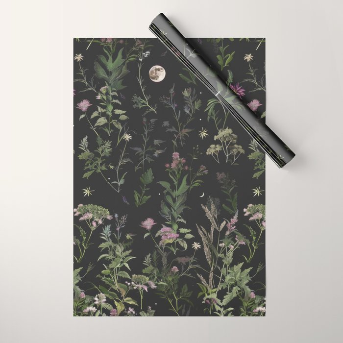 Full Moon Forest - Nighttime Botanical Garden Wrapping Paper Gallery Image 1