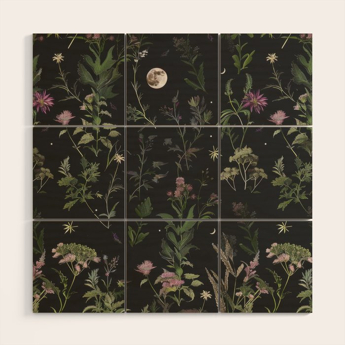Full Moon Forest - Nighttime Botanical Garden Wood Wall Art Gallery Image 1