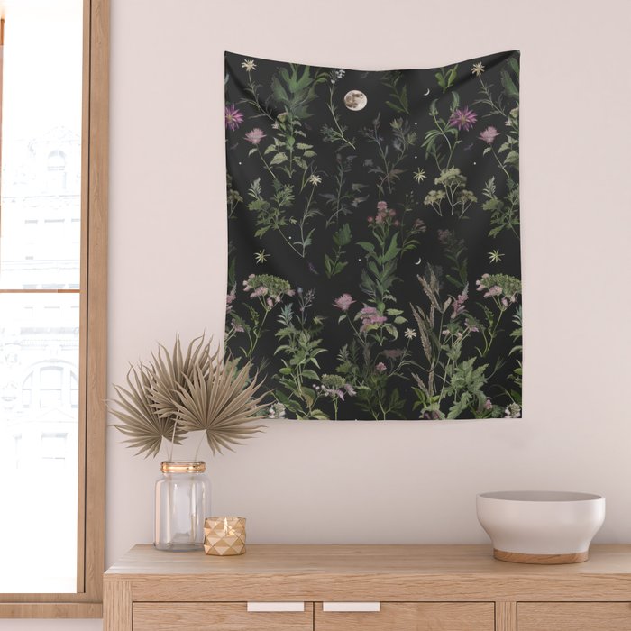 Full Moon Forest - Nighttime Botanical Garden Wall Tapestry Gallery Image 2