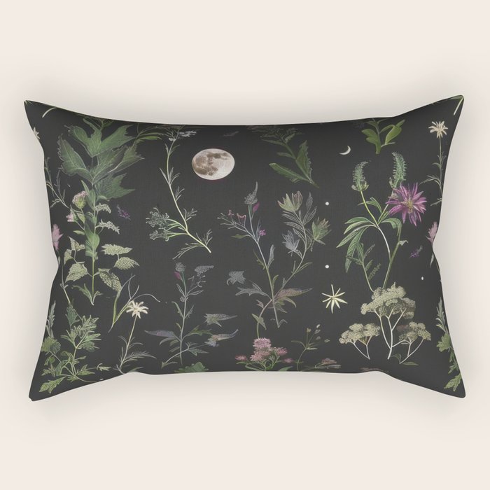 Full Moon Forest - Nighttime Botanical Garden Rectangular Pillow Gallery Image 2