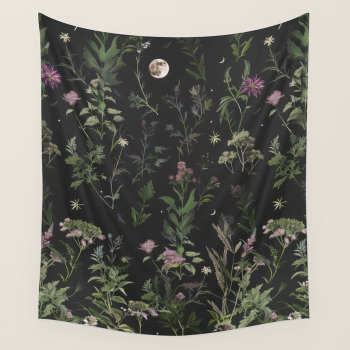 Full Moon Forest - Nighttime Botanical Garden Wall Tapestry Gallery Image 4