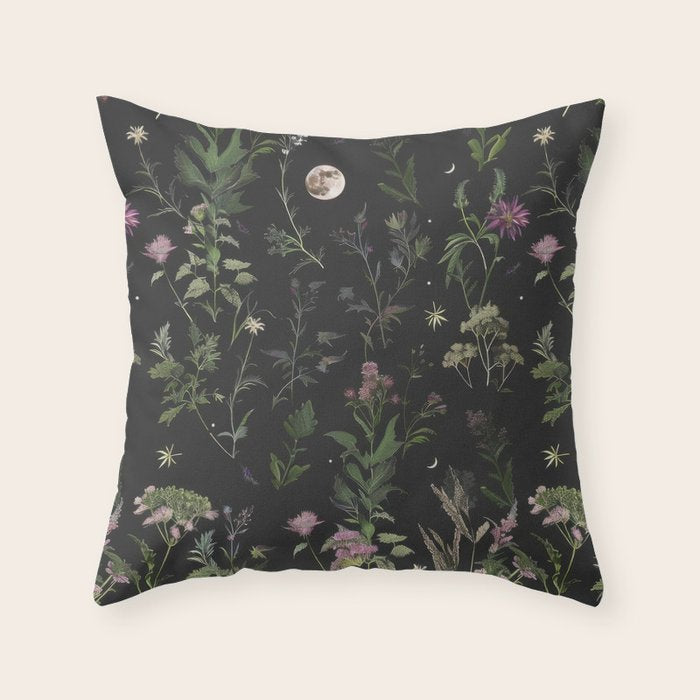 Full Moon Forest - Nighttime Botanical Garden Throw Pillow Gallery Image 6