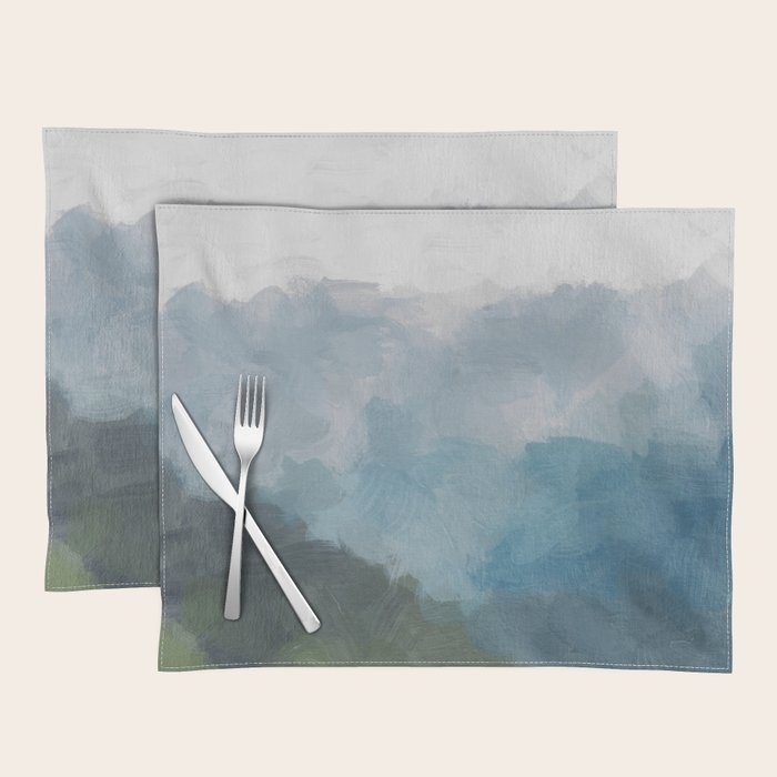 Keep Going - Abstract Painting, Gray Blue Navy Green Nature Mountain Hiking Print, Modern Wall Art Placemat Gallery Image 1