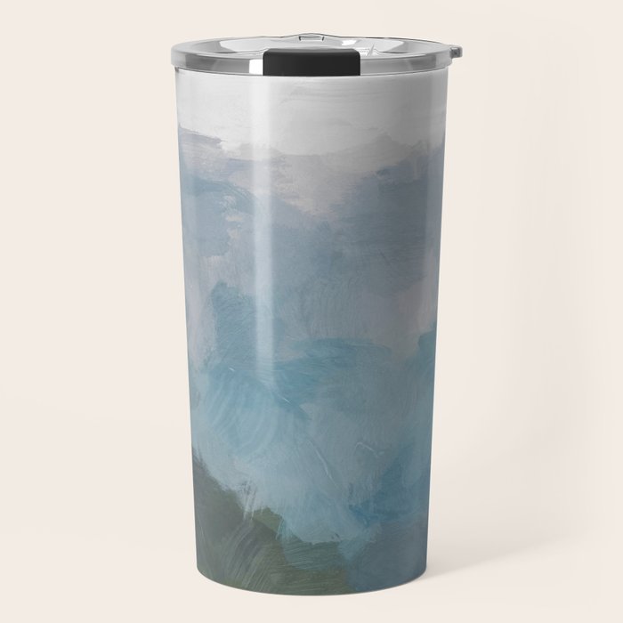 Keep Going - Abstract Painting, Gray Blue Navy Green Nature Mountain Hiking Print, Modern Wall Art Travel Mug Gallery Image 1