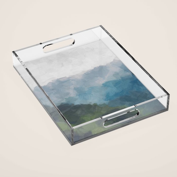 Keep Going - Abstract Painting, Gray Blue Navy Green Nature Mountain Hiking Print, Modern Wall Art Acrylic Tray Gallery Image 1