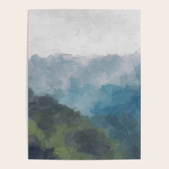 Keep Going - Abstract Painting, Gray Blue Navy Green Nature Mountain Hiking Print, Modern Wall Art Poster Gallery Image 4