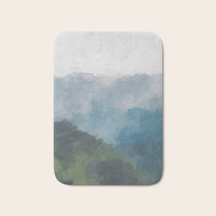 Keep Going - Abstract Painting, Gray Blue Navy Green Nature Mountain Hiking Print, Modern Wall Art Bath Mat Gallery Image 1
