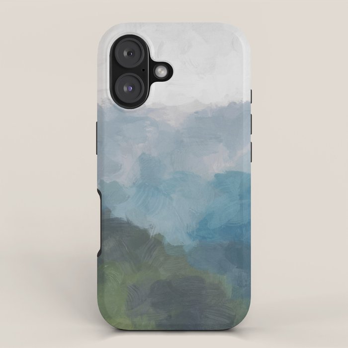 Keep Going - Abstract Painting, Gray Blue Navy Green Nature Mountain Hiking Print, Modern Wall Art iPhone Case Gallery Image 1