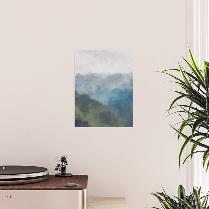 Keep Going - Abstract Painting, Gray Blue Navy Green Nature Mountain Hiking Print, Modern Wall Art Poster Gallery Image 2
