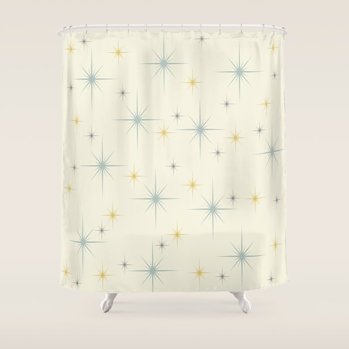 Mid Century Modern Stars Teal Shower Curtain Gallery Image 1