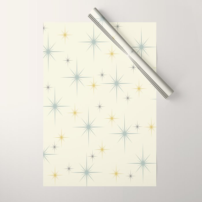 Mid Century Modern Stars Teal Wrapping Paper Gallery Image 1