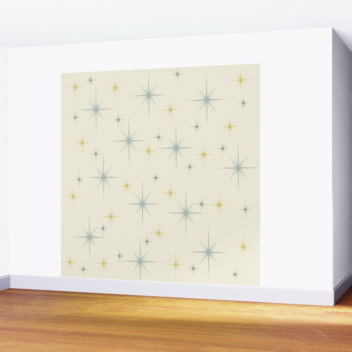 Mid Century Modern Stars Teal Wall Mural Gallery Image 2