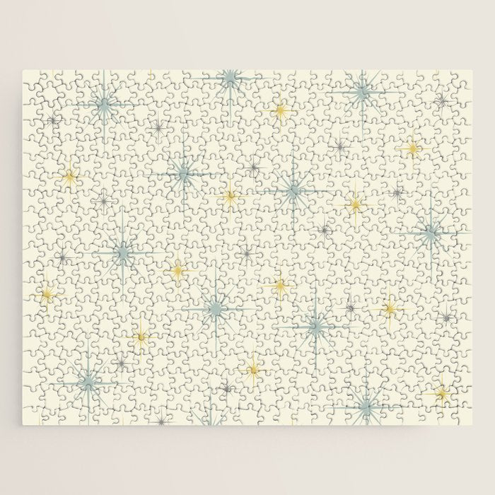 Mid Century Modern Stars Teal Jigsaw Puzzle Gallery Image 1