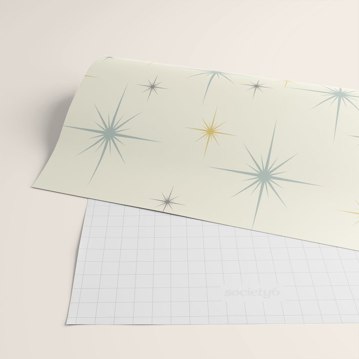 Mid Century Modern Stars Teal Wrapping Paper Gallery Image 2