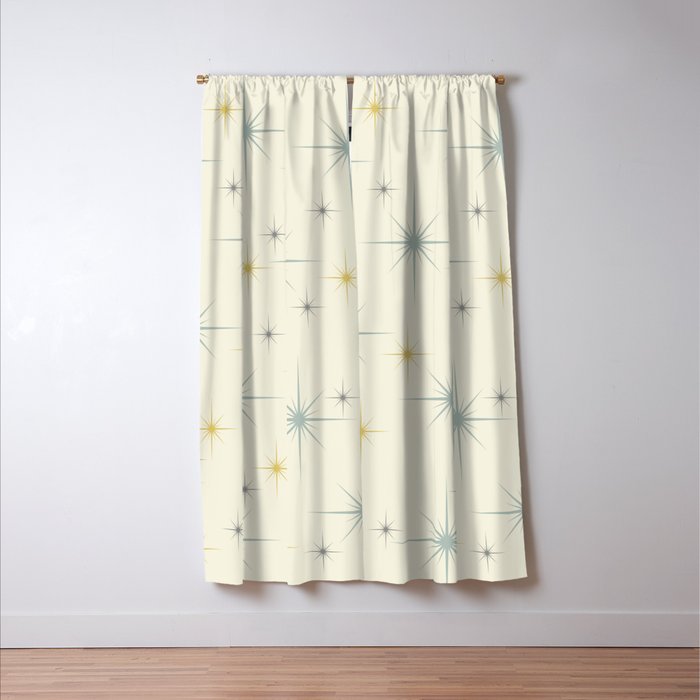 Mid Century Modern Stars Teal Window Curtain Gallery Image 3