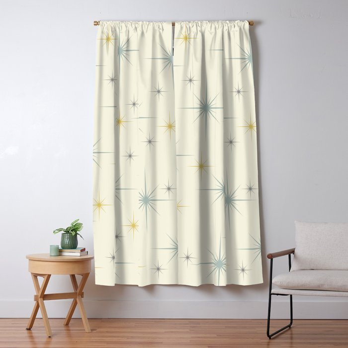Mid Century Modern Stars Teal Window Curtain Gallery Image 5