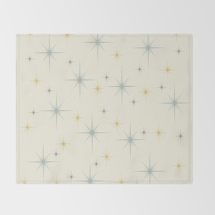 Mid Century Modern Stars Teal Throw Blanket Gallery Image 2