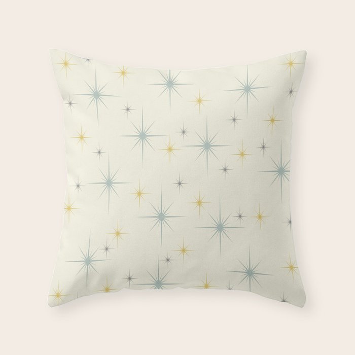 Mid Century Modern Stars Teal Throw Pillow Gallery Image 6