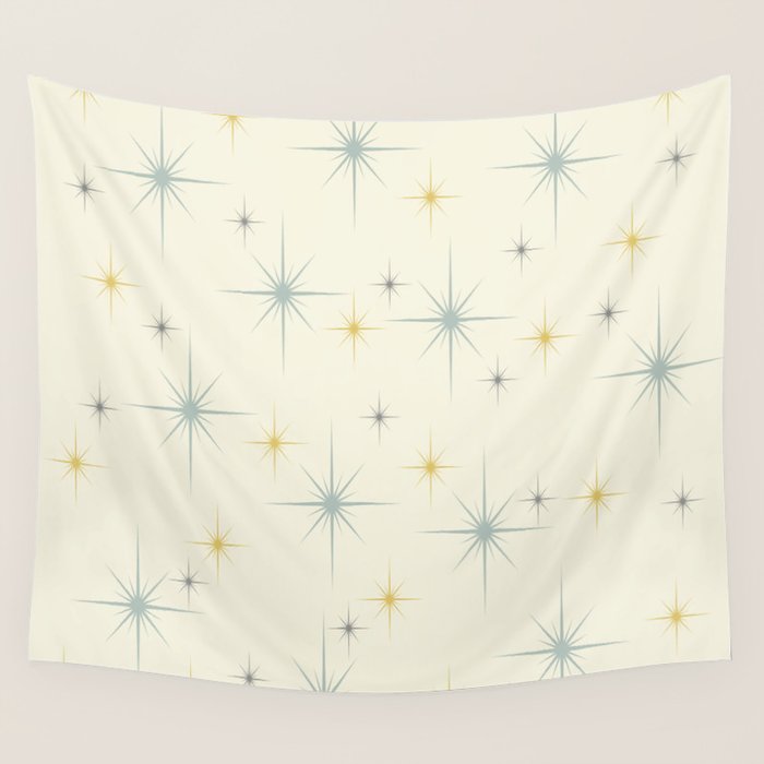 Mid Century Modern Stars Teal Wall Tapestry Gallery Image 1