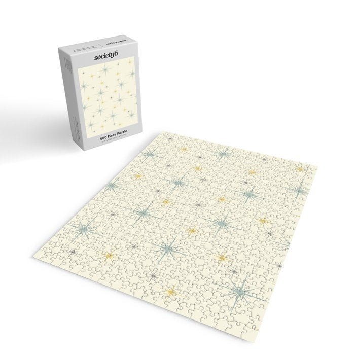 Mid Century Modern Stars Teal Jigsaw Puzzle Gallery Image 2