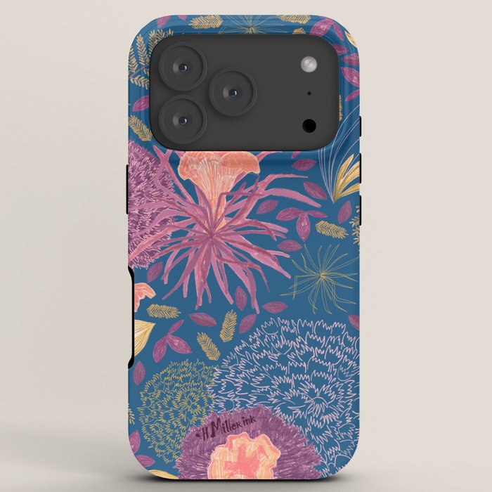Forest Full of Wild Mushrooms in Navy Blue & Peach iPhone Case Gallery Image 7