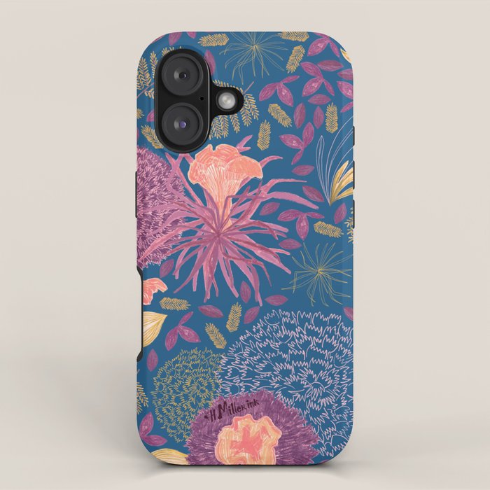 Forest Full of Wild Mushrooms in Navy Blue & Peach iPhone Case Gallery Image 1