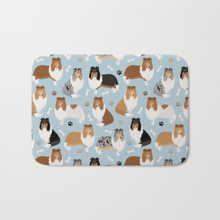 Rough Collie Dog Paws and Bones Pattern Bath Mat Gallery Image 1