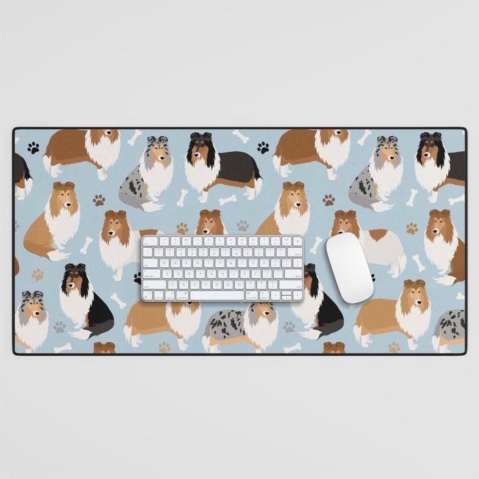 Rough Collie Dog Paws and Bones Pattern Desk Mat Gallery Image 1