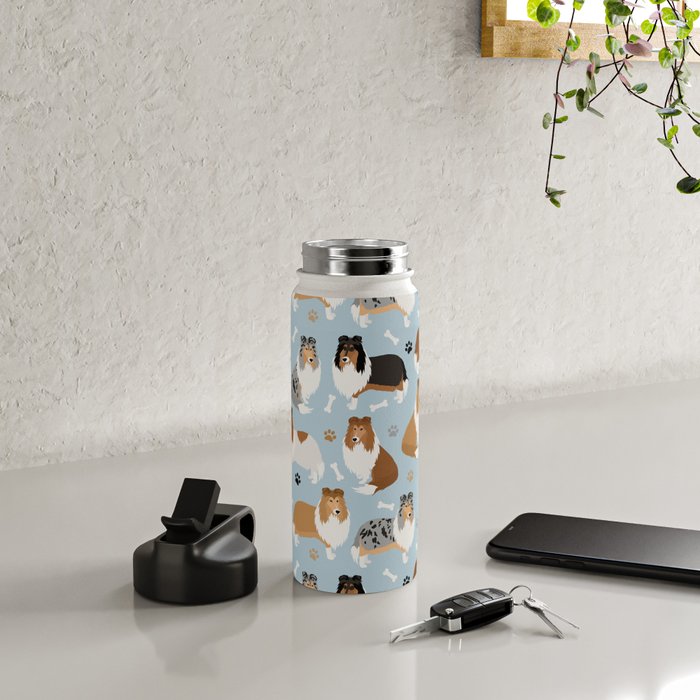 Rough Collie Dog Paws and Bones Pattern Water Bottle Gallery Image 4