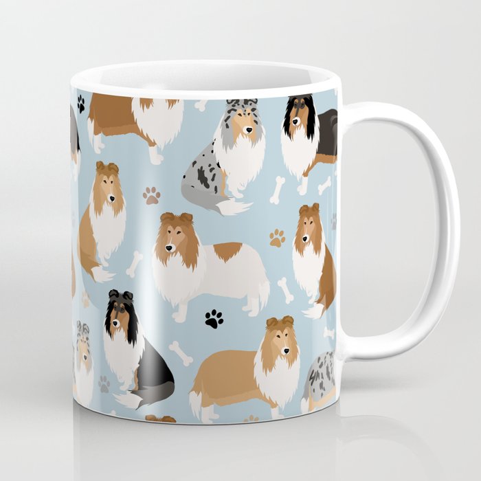 Rough Collie Dog Paws and Bones Pattern Coffee Mug Gallery Image 1