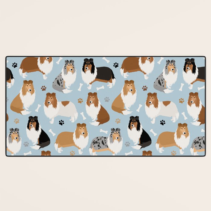 Rough Collie Dog Paws and Bones Pattern Desk Mat Gallery Image 3