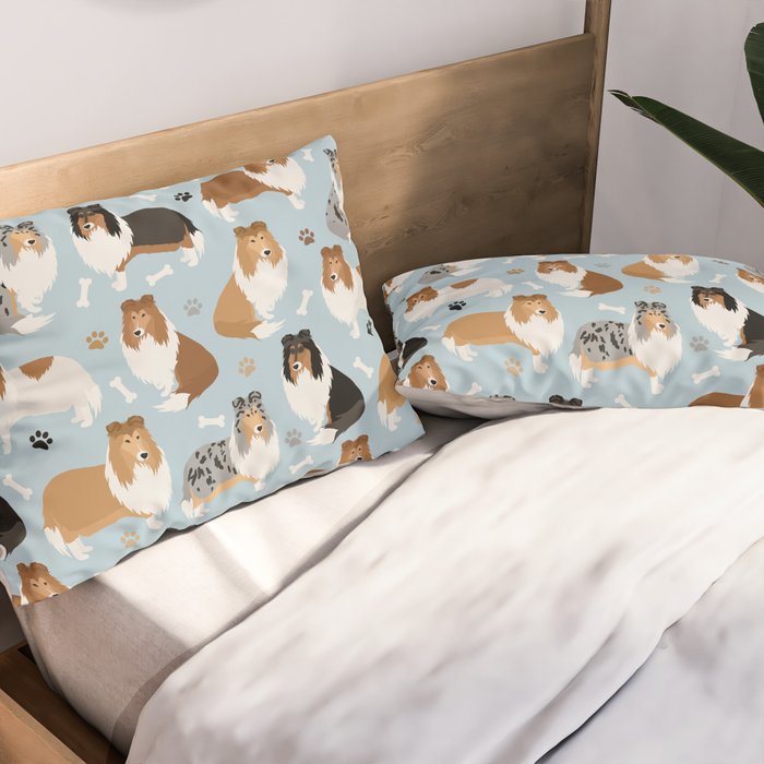 Rough Collie Dog Paws and Bones Pattern Pillow Sham Gallery Image 2