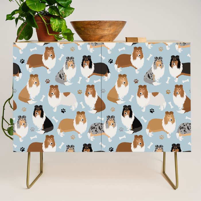 Rough Collie Dog Paws and Bones Pattern Credenza Gallery Image 1