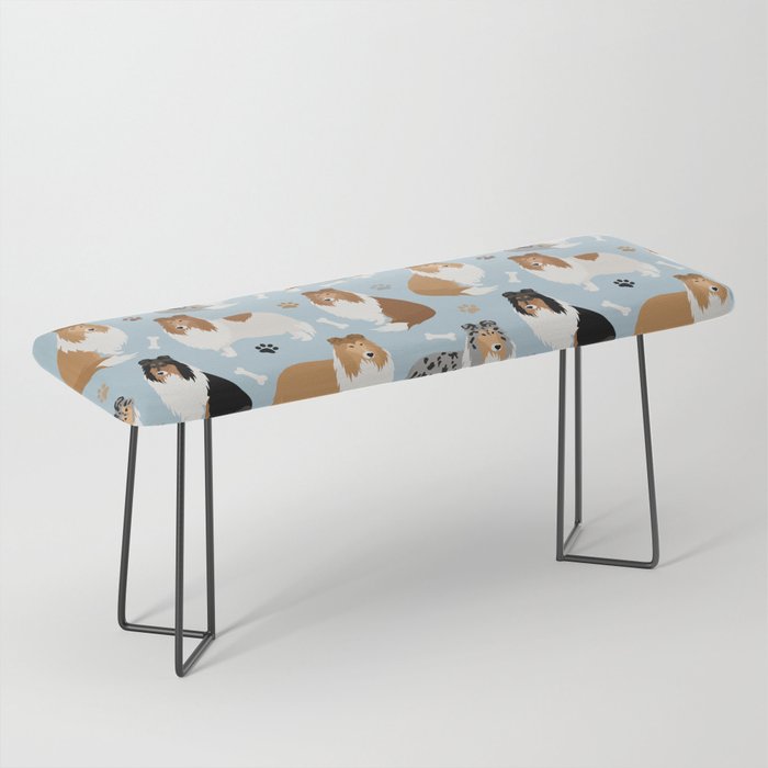Rough Collie Dog Paws and Bones Pattern Bench Gallery Image 1