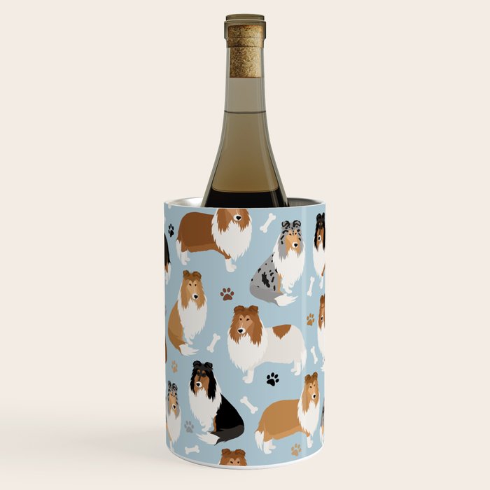 Rough Collie Dog Paws and Bones Pattern Wine Chiller Gallery Image 2