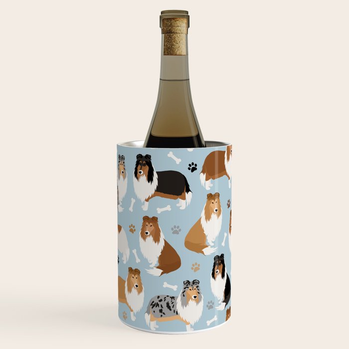 Rough Collie Dog Paws and Bones Pattern Wine Chiller Gallery Image 1