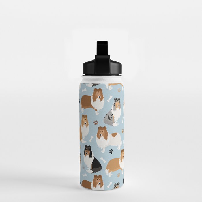 Rough Collie Dog Paws and Bones Pattern Water Bottle Gallery Image 2