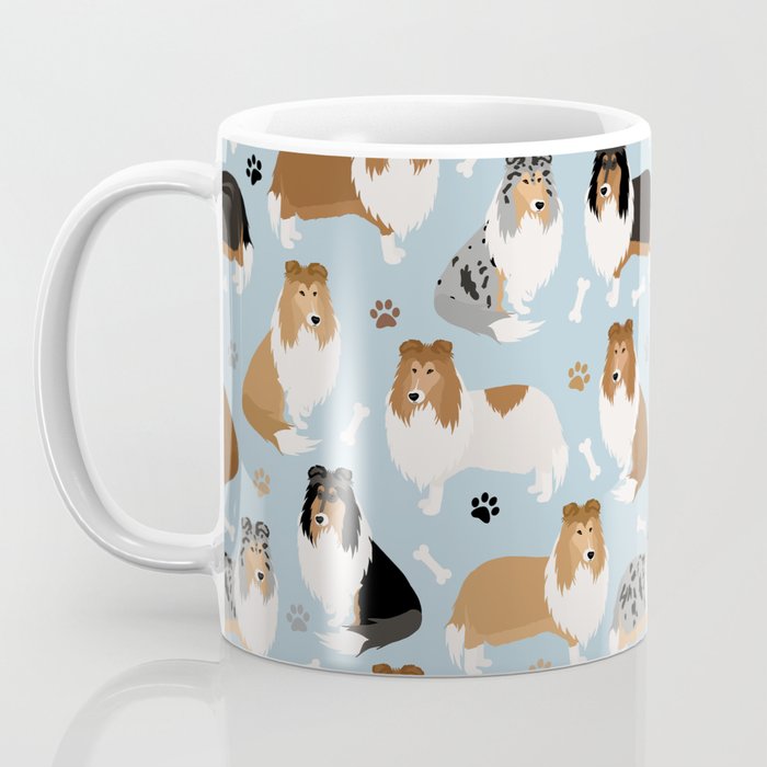 Rough Collie Dog Paws and Bones Pattern Coffee Mug Gallery Image 3