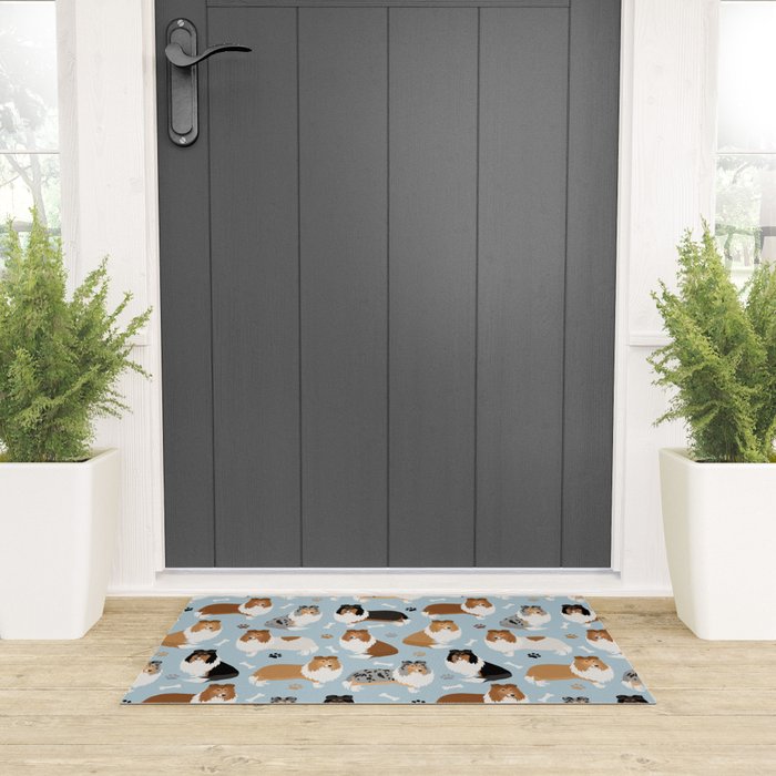 Rough Collie Dog Paws and Bones Pattern Welcome Mat Gallery Image 3