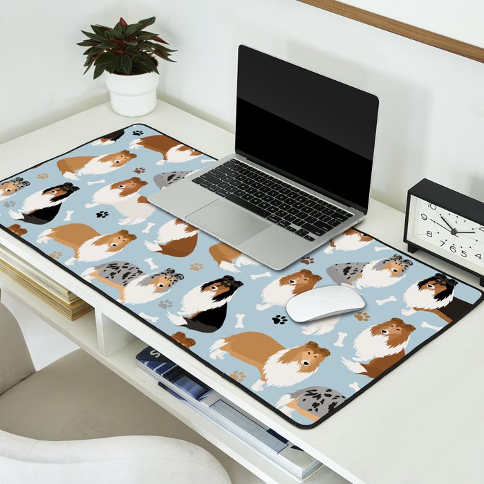 Rough Collie Dog Paws and Bones Pattern Desk Mat Gallery Image 2
