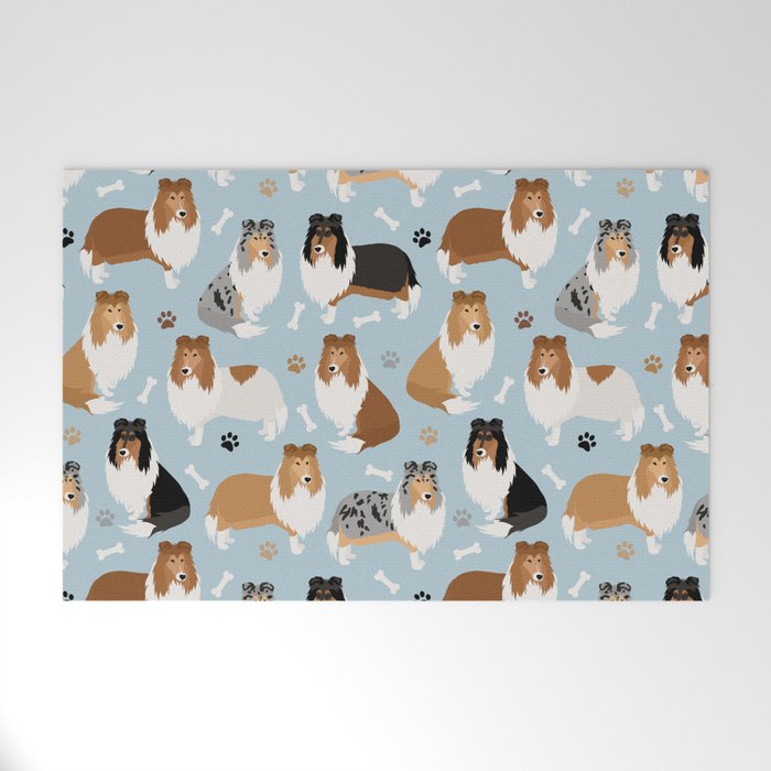 Rough Collie Dog Paws and Bones Pattern Welcome Mat Gallery Image 1
