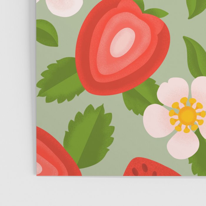 Strawberry Pattern on Mint Green Poster Gallery Image 3